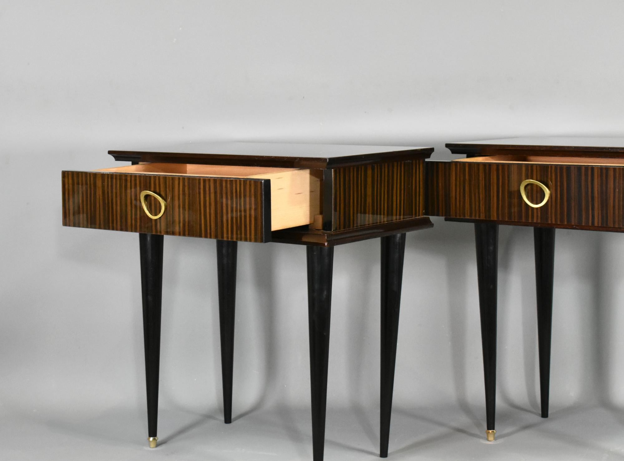 Pair of French 1970s Night Stands in Macassar Ebony For Sale 1