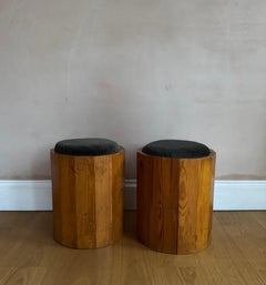 Pareja de taburetes franceses de pino tapizados de los años 70