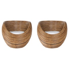 Pair of French 1970's Rattan Weave Tub Chairs