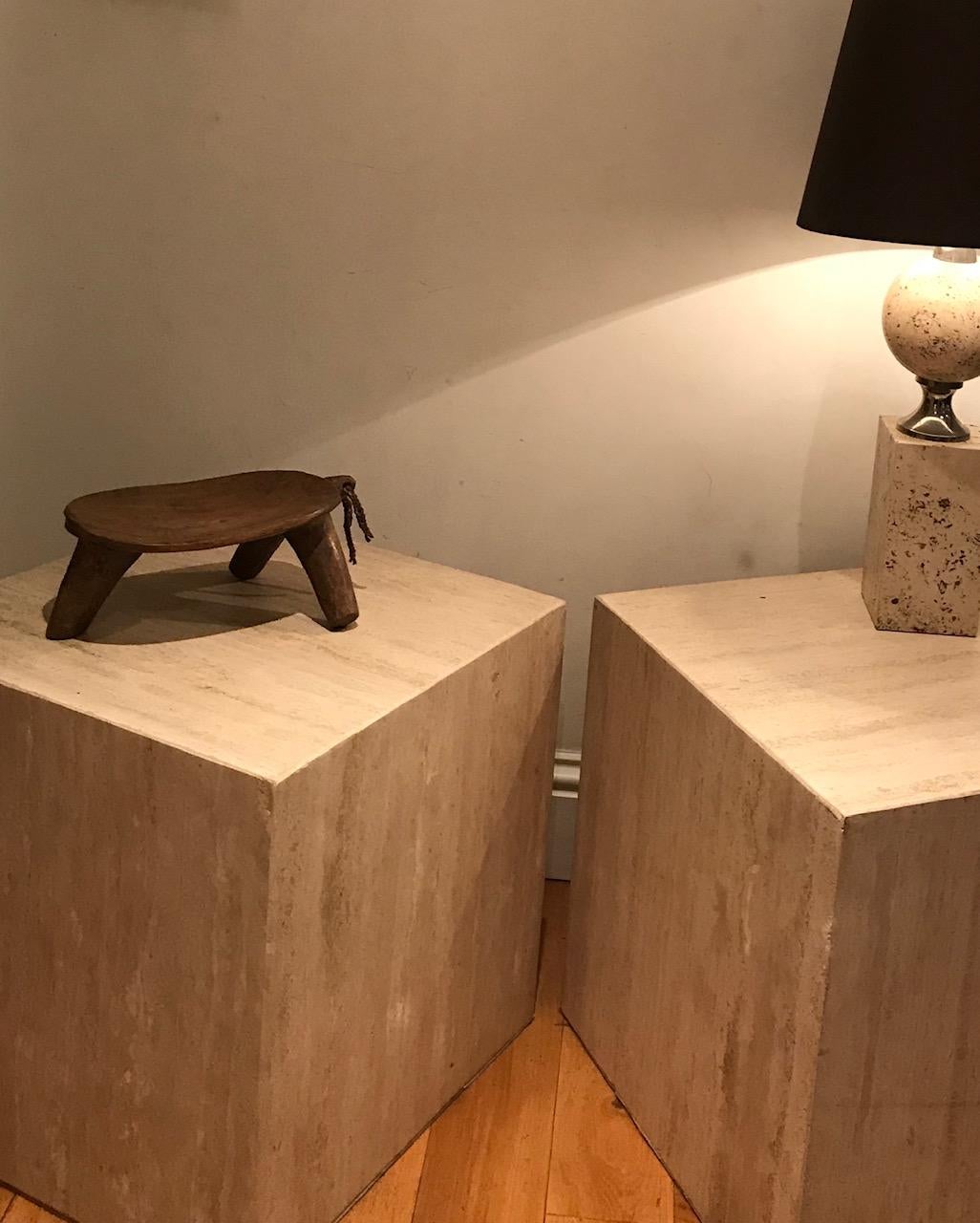 Pair of French 1970s Travertine Tables For Sale 5