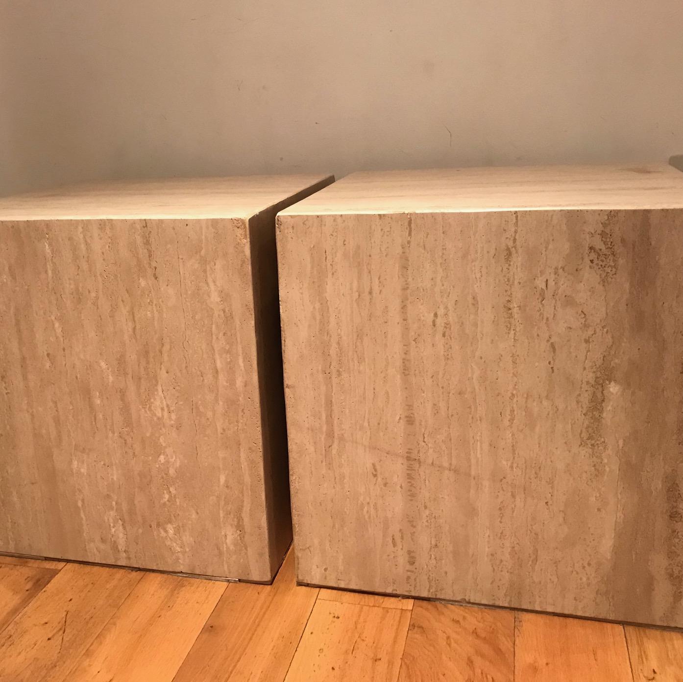 Pair of French 1970s Travertine Tables For Sale 1