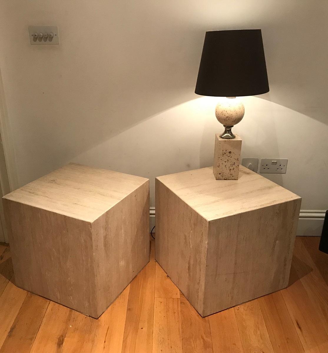 Pair of French 1970s Travertine Tables For Sale 4