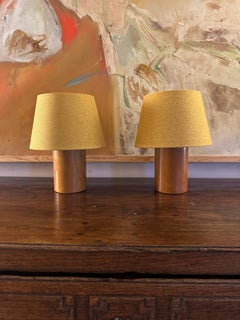 Pair of French 1970’s turned wooden lamps