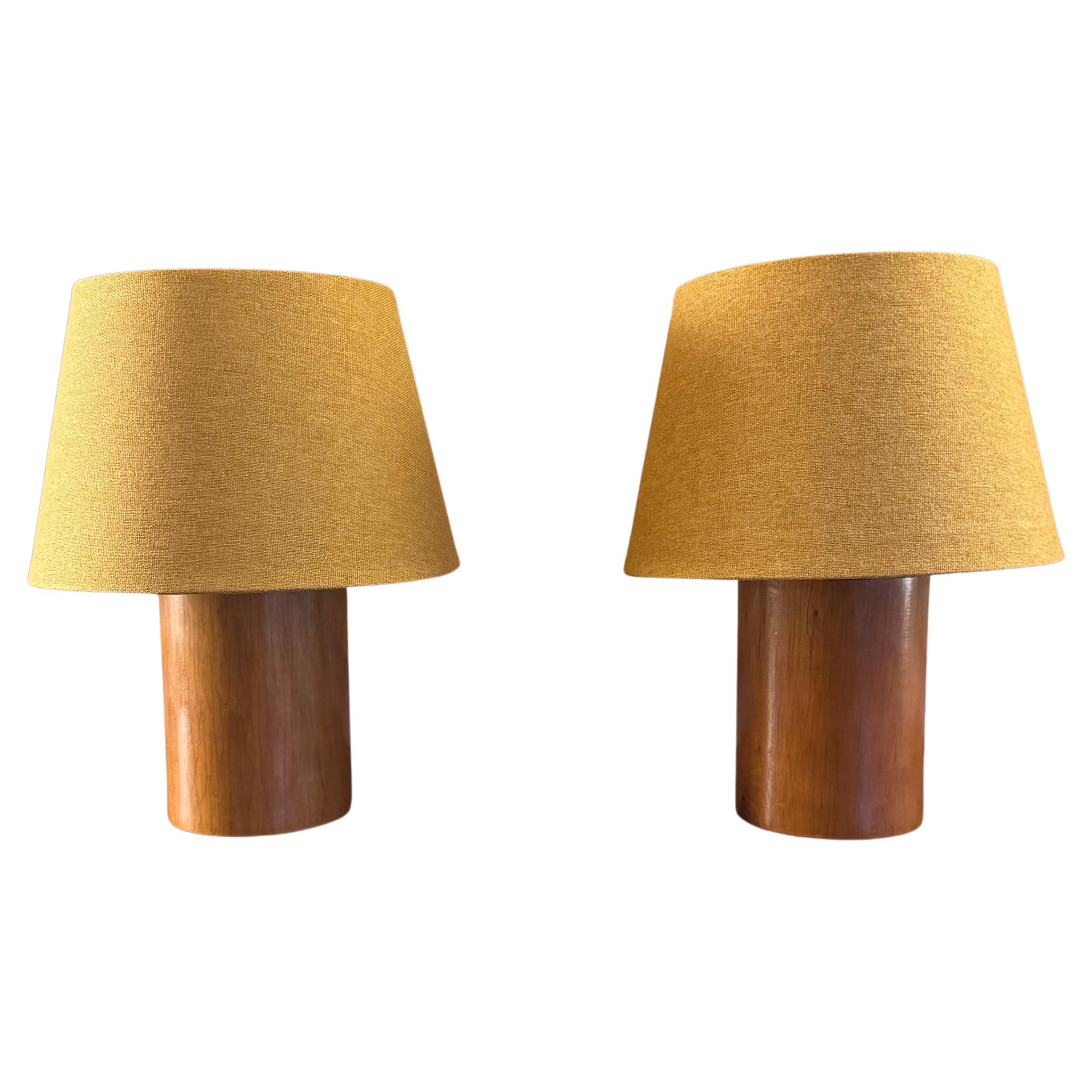 Pair of French 1970’s turned wooden lamps