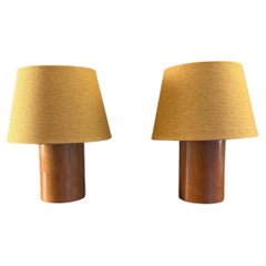 Pair of French 1970’s turned wooden lamps