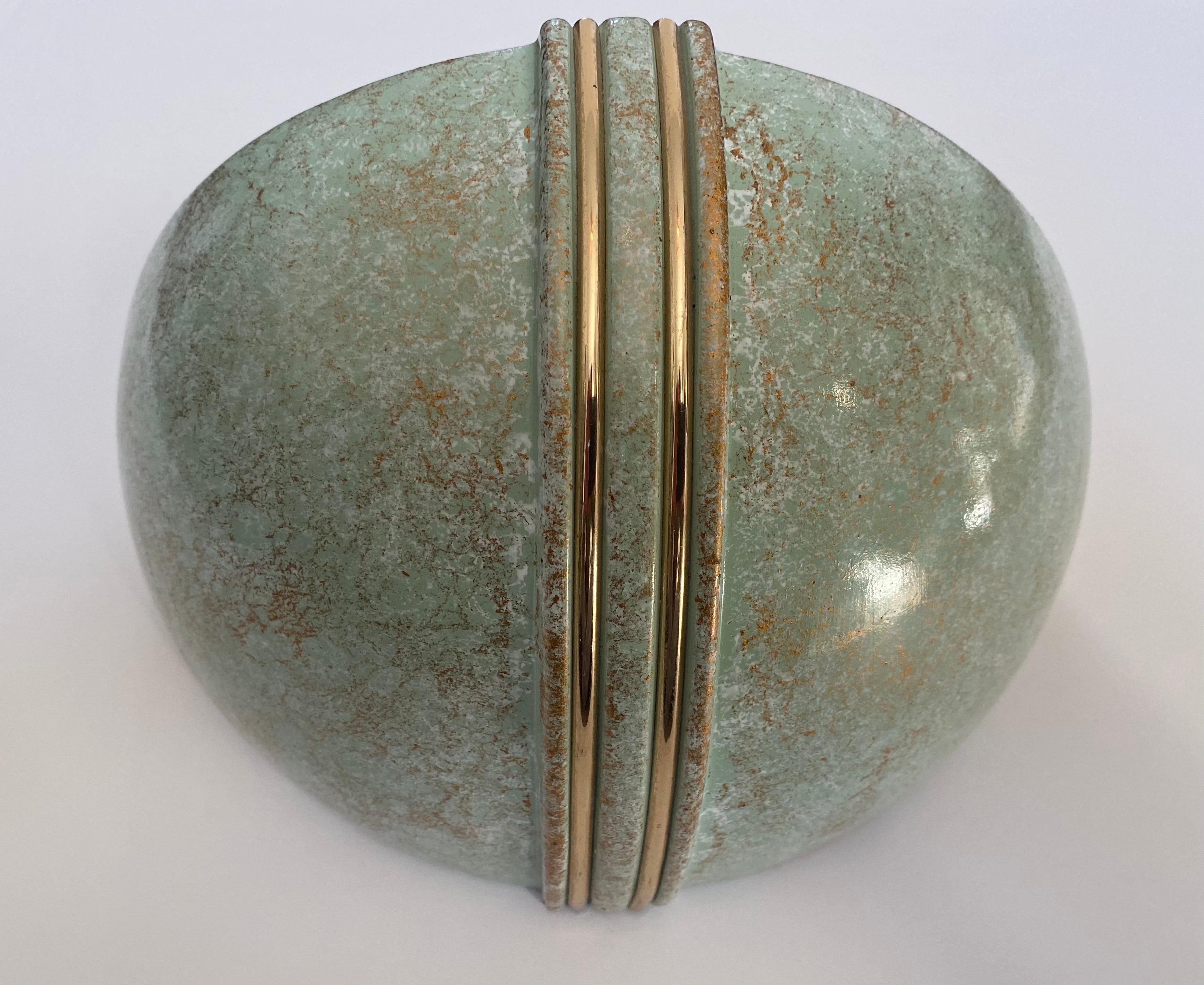 Pair of French 1980s Ceramic Verdigris Demilune Wall Lights Uplight Sconces For Sale 1