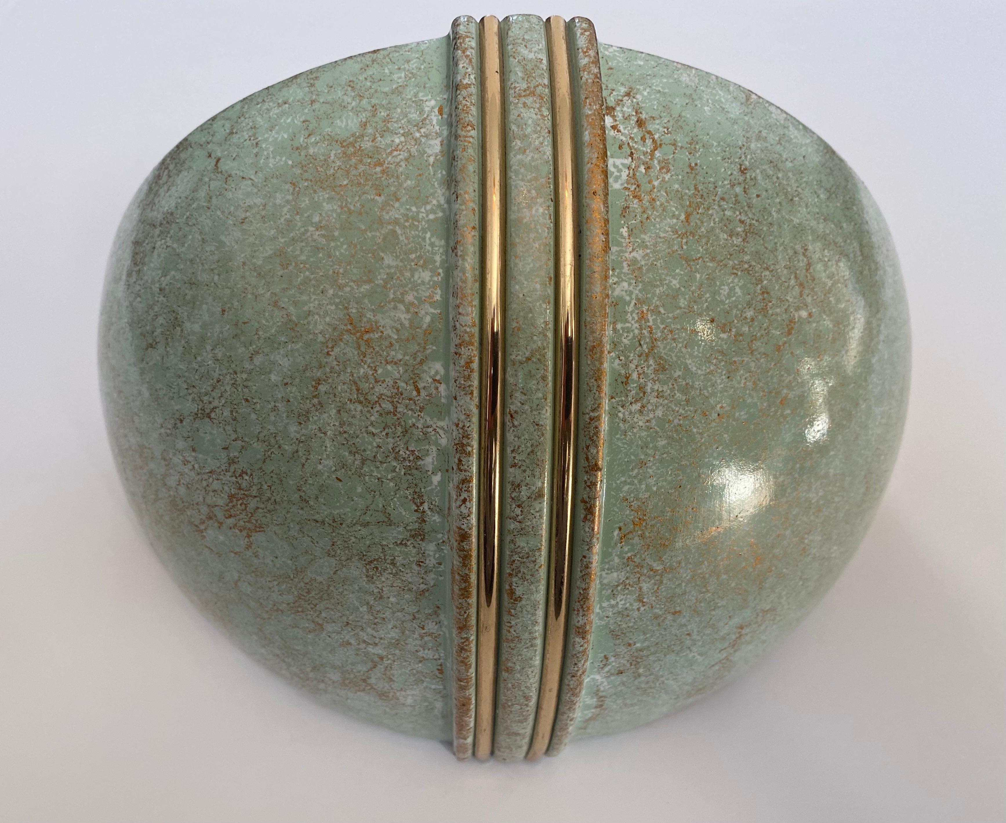 Pair of French 1980s Ceramic Verdigris Demilune Wall Lights Uplight Sconces 1
