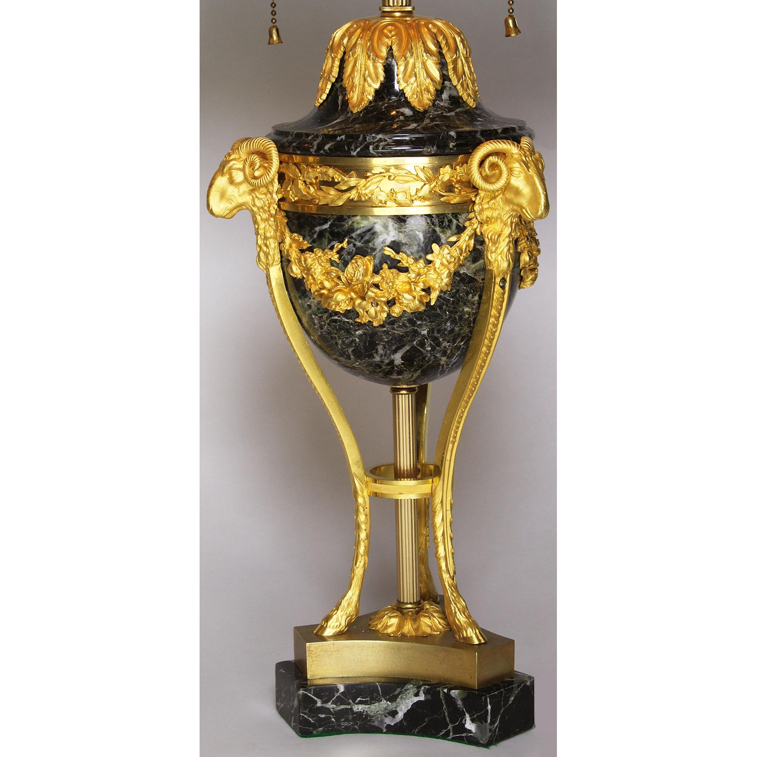 Louis XV Pair of French 19th-20th Century Gilt-Bronze ‘Ormolu’ Mounted Urn Figural Lamps