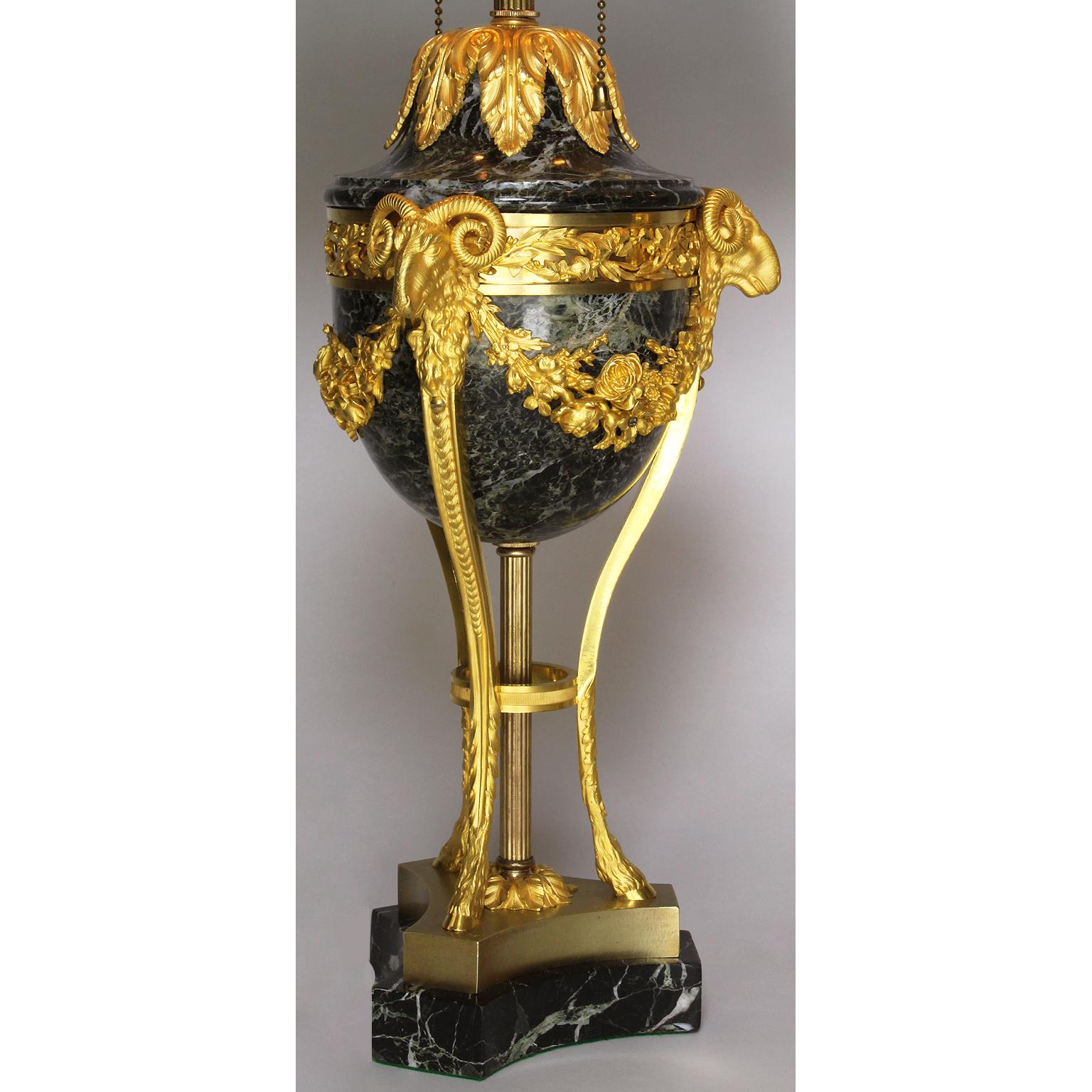 Pair of French 19th-20th Century Gilt-Bronze ‘Ormolu’ Mounted Urn Figural Lamps In Good Condition In Los Angeles, CA