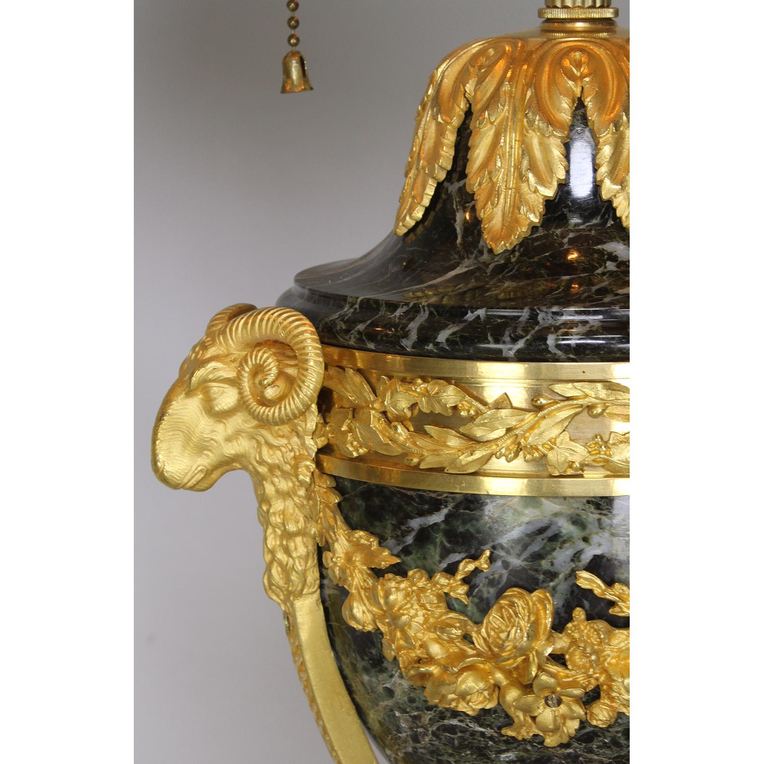 Early 20th Century Pair of French 19th-20th Century Gilt-Bronze ‘Ormolu’ Mounted Urn Figural Lamps