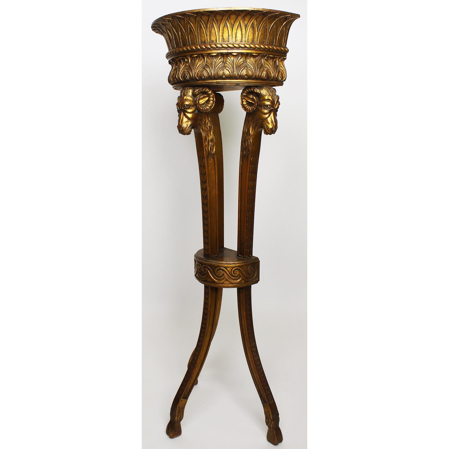 Louis XV Pair of French 19th-20th Century Giltwood Carved Standing Pedestal Planters For Sale