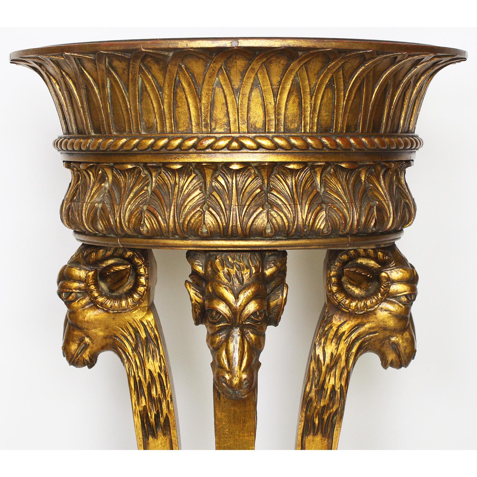Hand-Carved Pair of French 19th-20th Century Giltwood Carved Standing Pedestal Planters For Sale