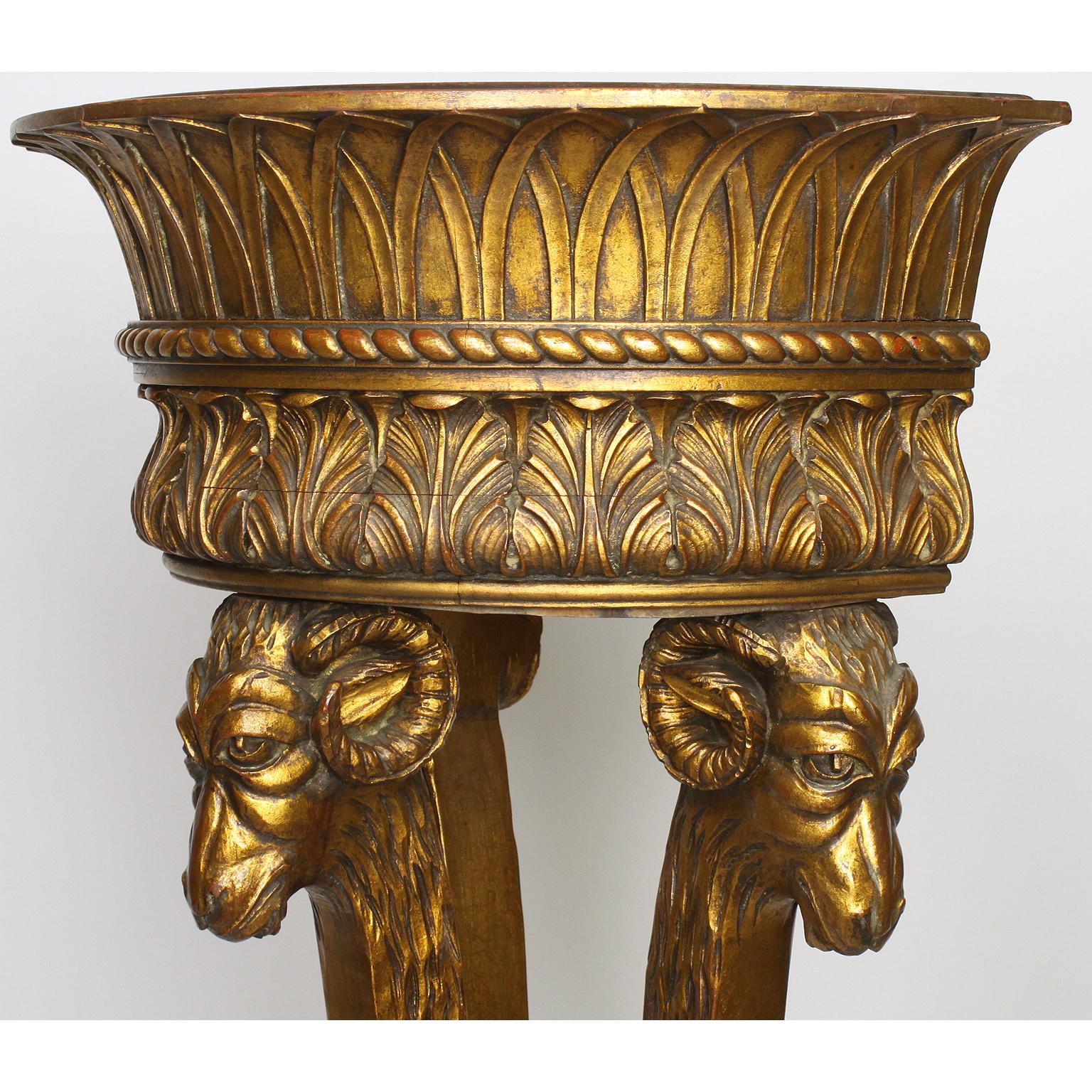 Pair of French 19th-20th Century Giltwood Carved Standing Pedestal Planters In Good Condition For Sale In Los Angeles, CA