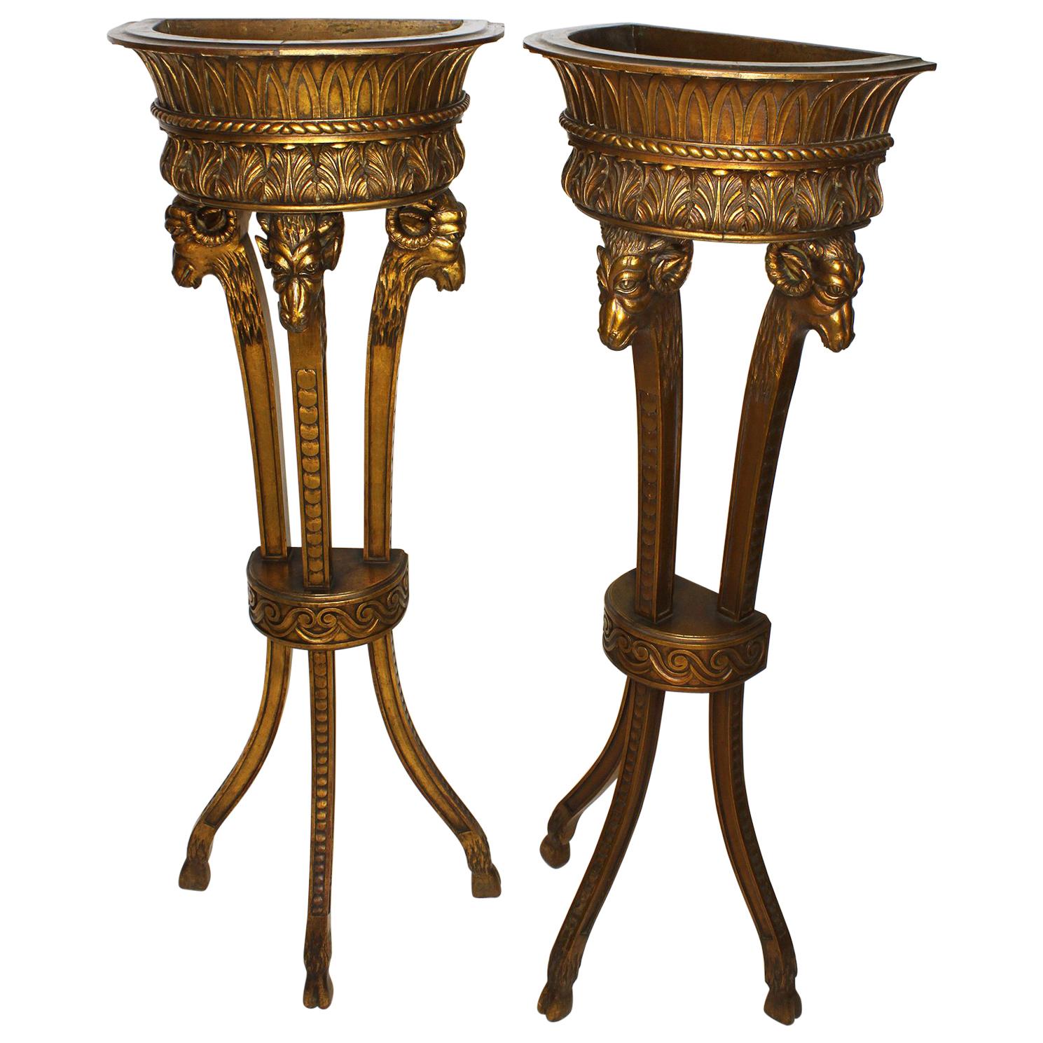 Pair of French 19th-20th Century Giltwood Carved Standing Pedestal Planters