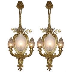 Pair of French 19th-20th Century Louis XV Style Figural Wall Lights with Lions