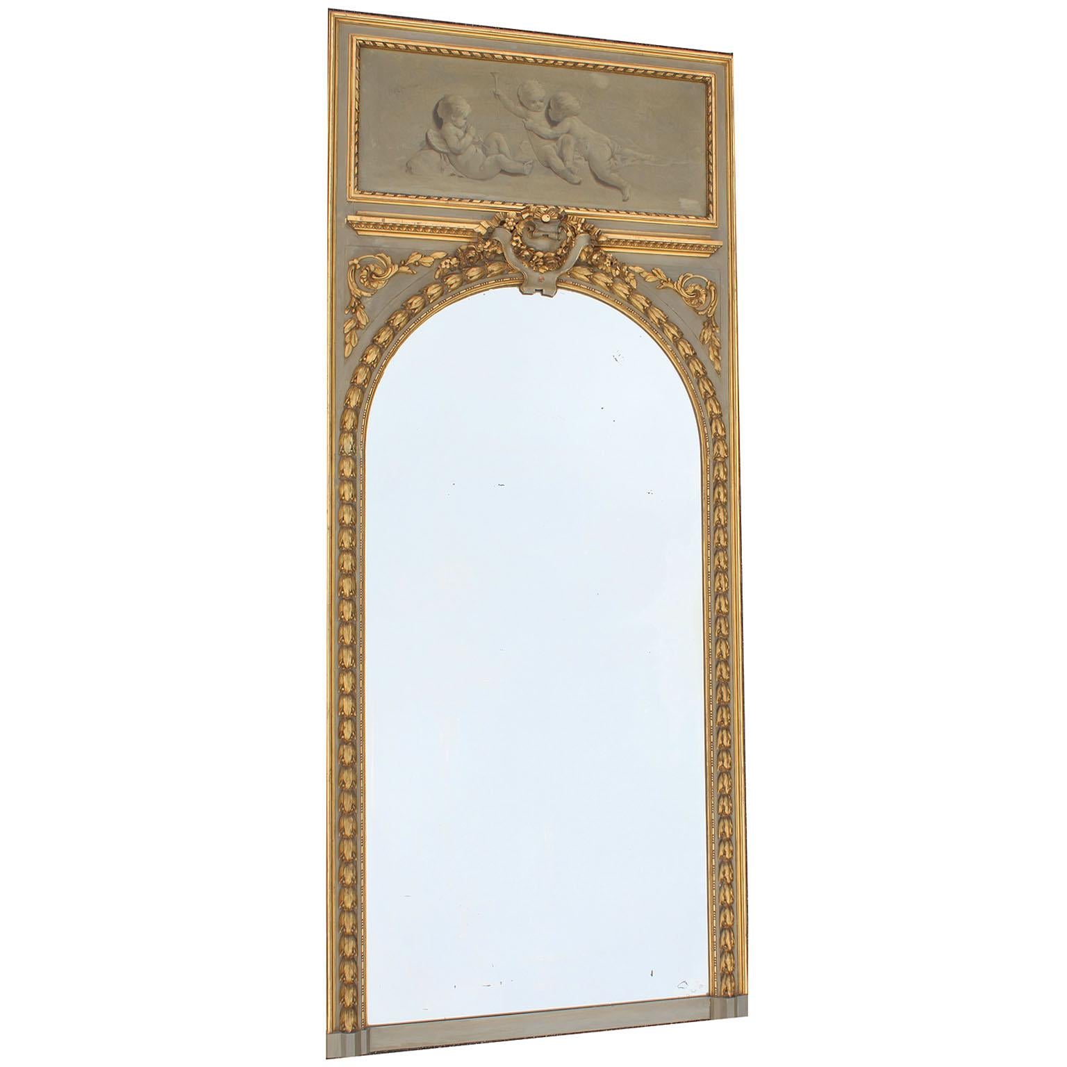 Hand-Carved Pair of French 19th-20th Century Louis XV Style Giltwood Carved Trumeau Mirrors