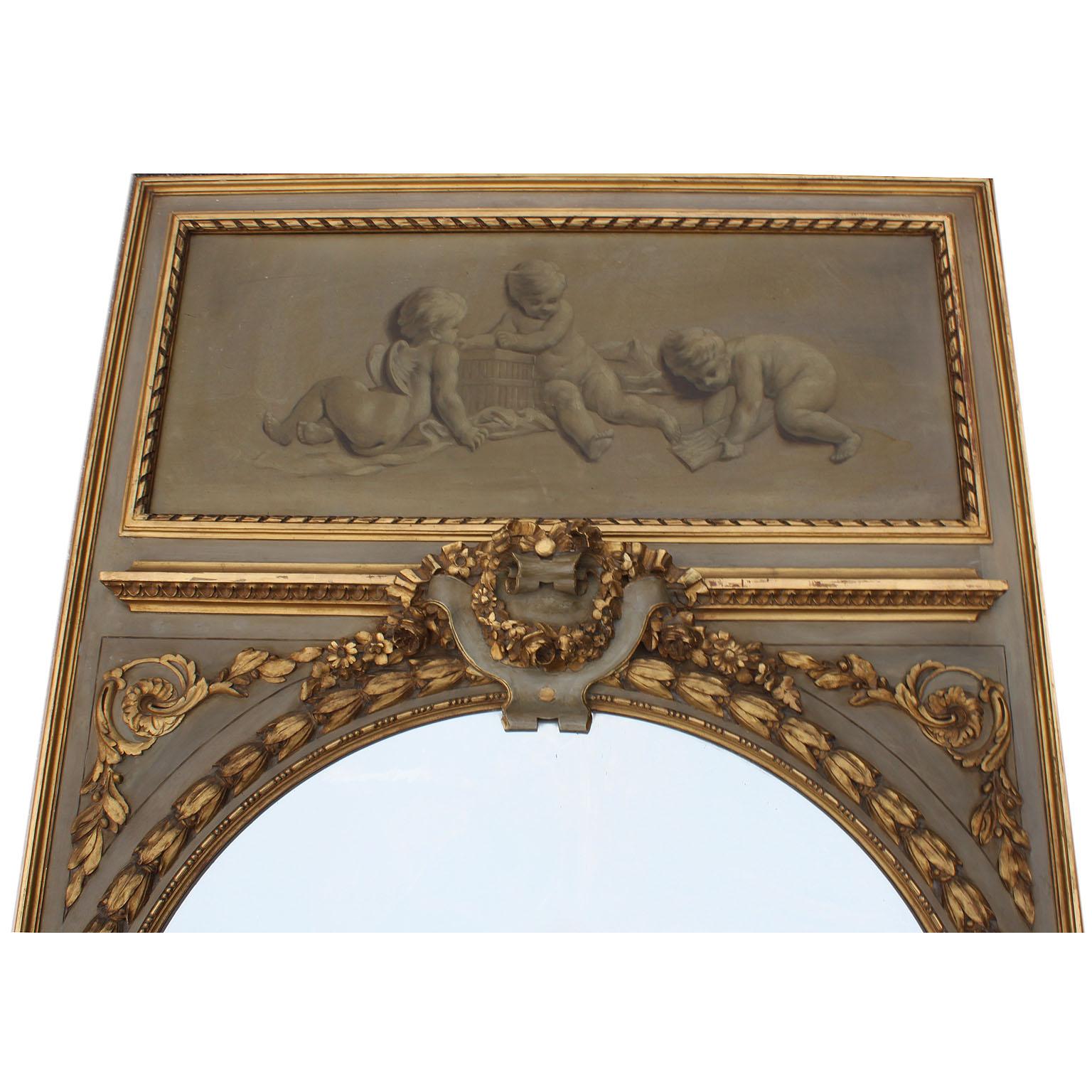 Paar französische geschnitzte Trumeau-Spiegel aus vergoldetem Holz im Louis-XV-Stil des 19. und 20. Jahrhunderts (Handgeschnitzt) im Angebot