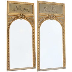 Pair of French 19th-20th Century Louis XV Style Giltwood Carved Trumeau Mirrors