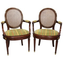 Pair of French 19th-20th Century Louis XVI Style Ormolu Mounted Dining Armchairs