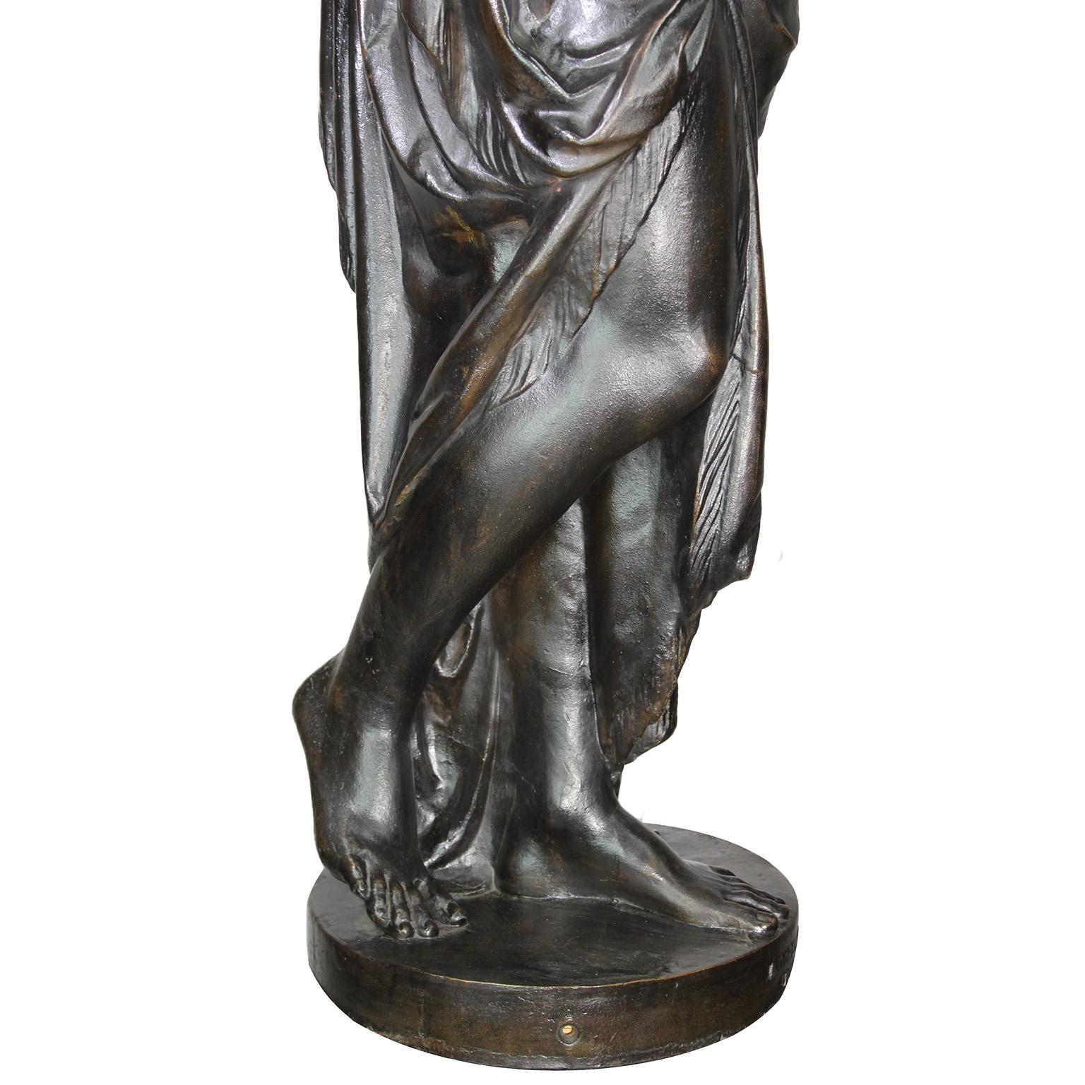 Pair of French 19th-20th Century Neoclassical Style Cast Iron Figural Torchères For Sale 11