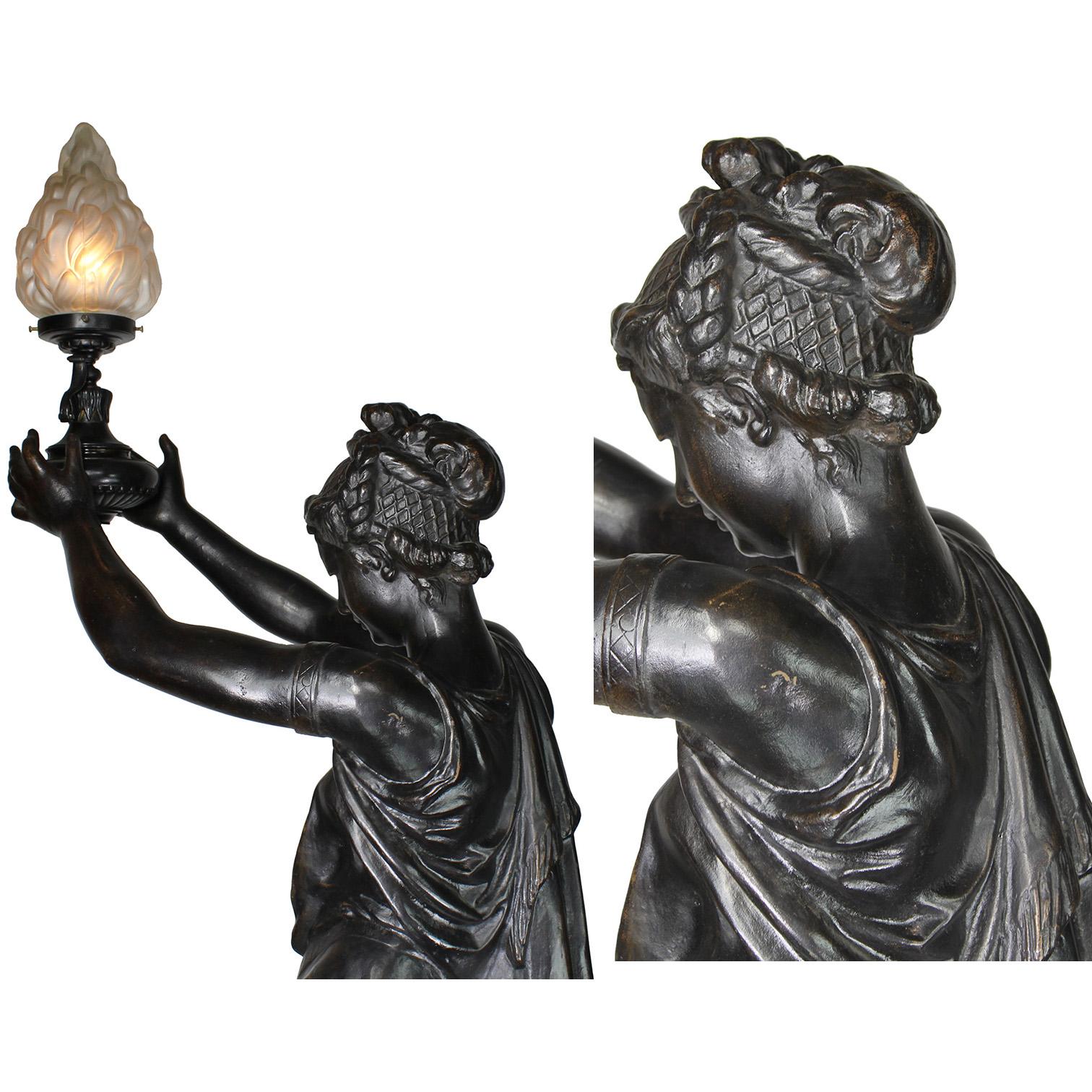 Pair of French 19th-20th Century Neoclassical Style Cast Iron Figural Torchères For Sale 2