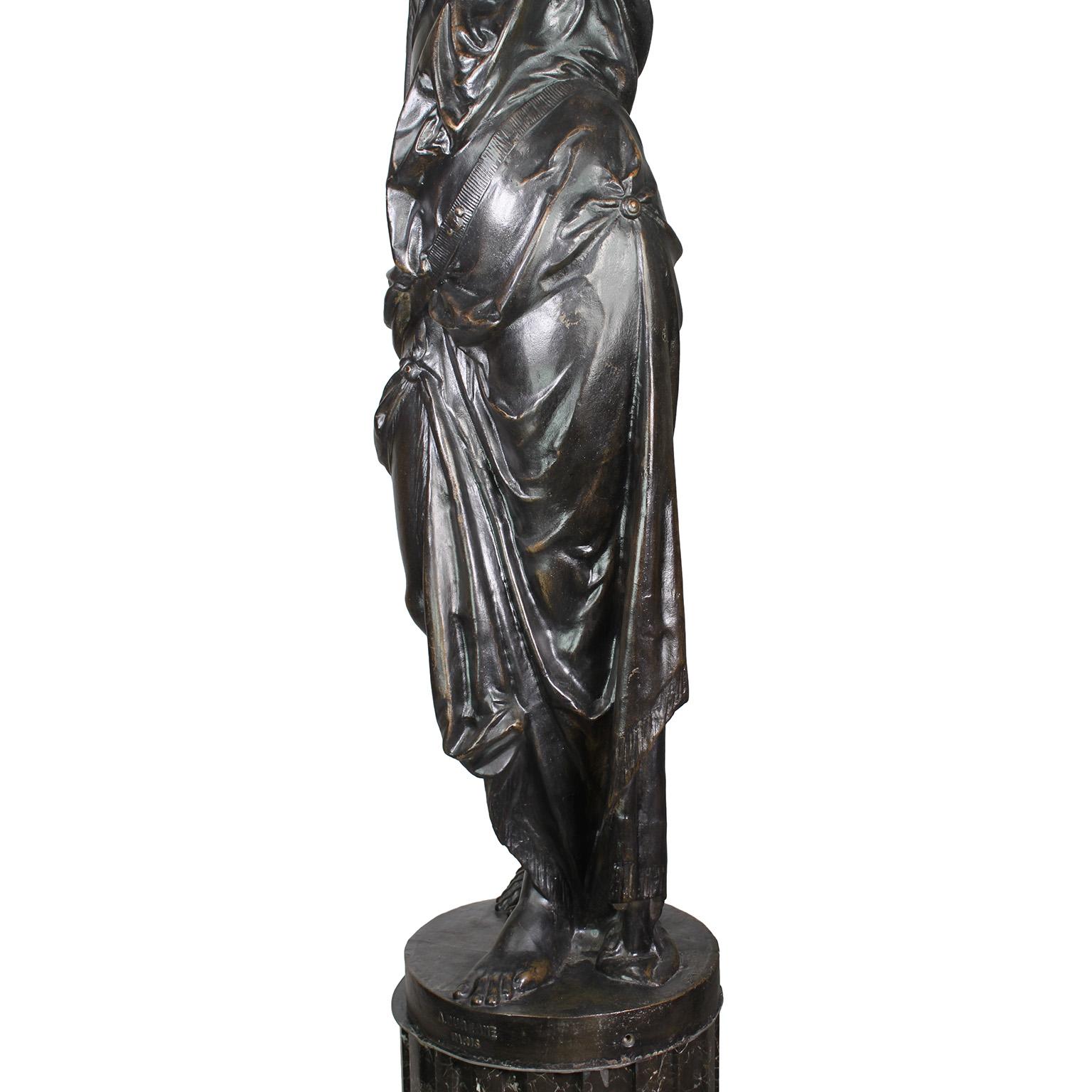 Pair of French 19th-20th Century Neoclassical Style Cast Iron Figural Torchères For Sale 8