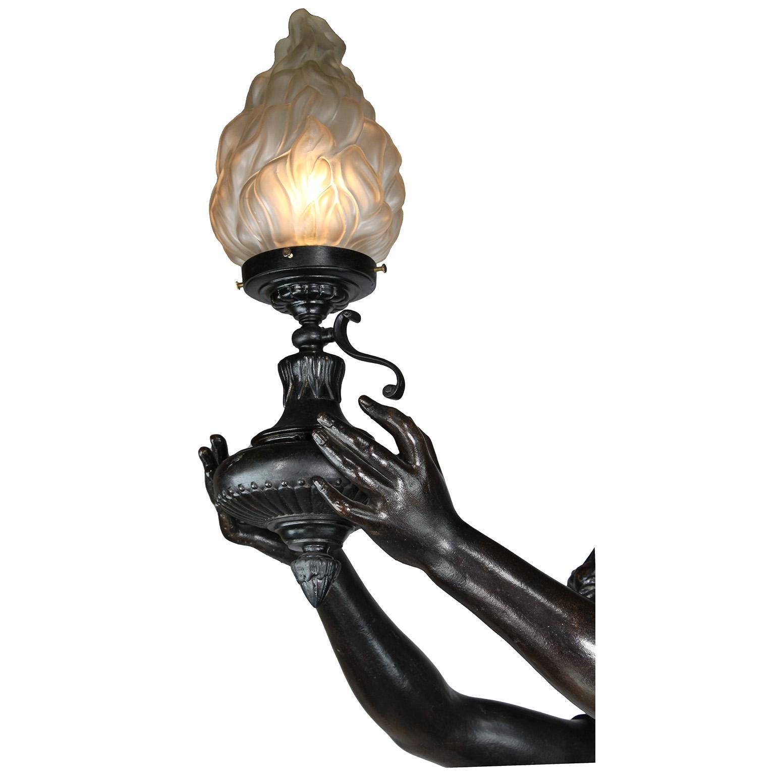 Pair of French 19th-20th Century Neoclassical Style Cast Iron Figural Torchères For Sale 4