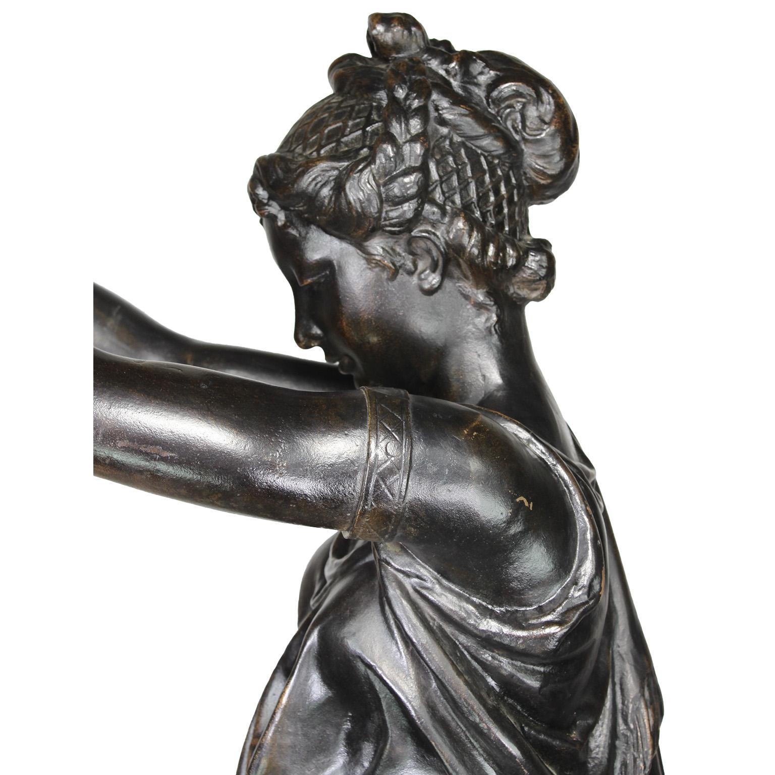Pair of French 19th-20th Century Neoclassical Style Cast Iron Figural Torchères For Sale 5