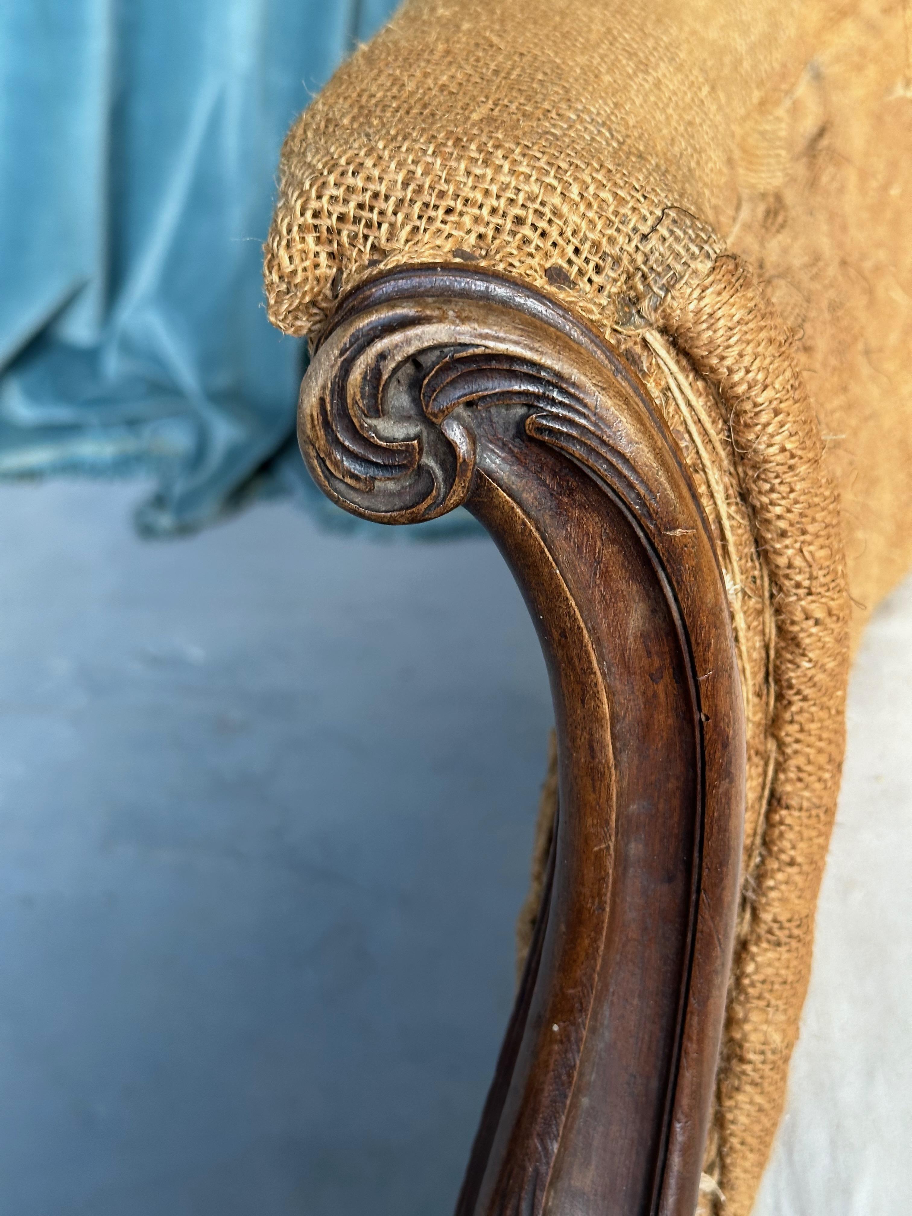  Pair of French 19th C. Armchairs with Carved Fruitwood Frames For Sale 7