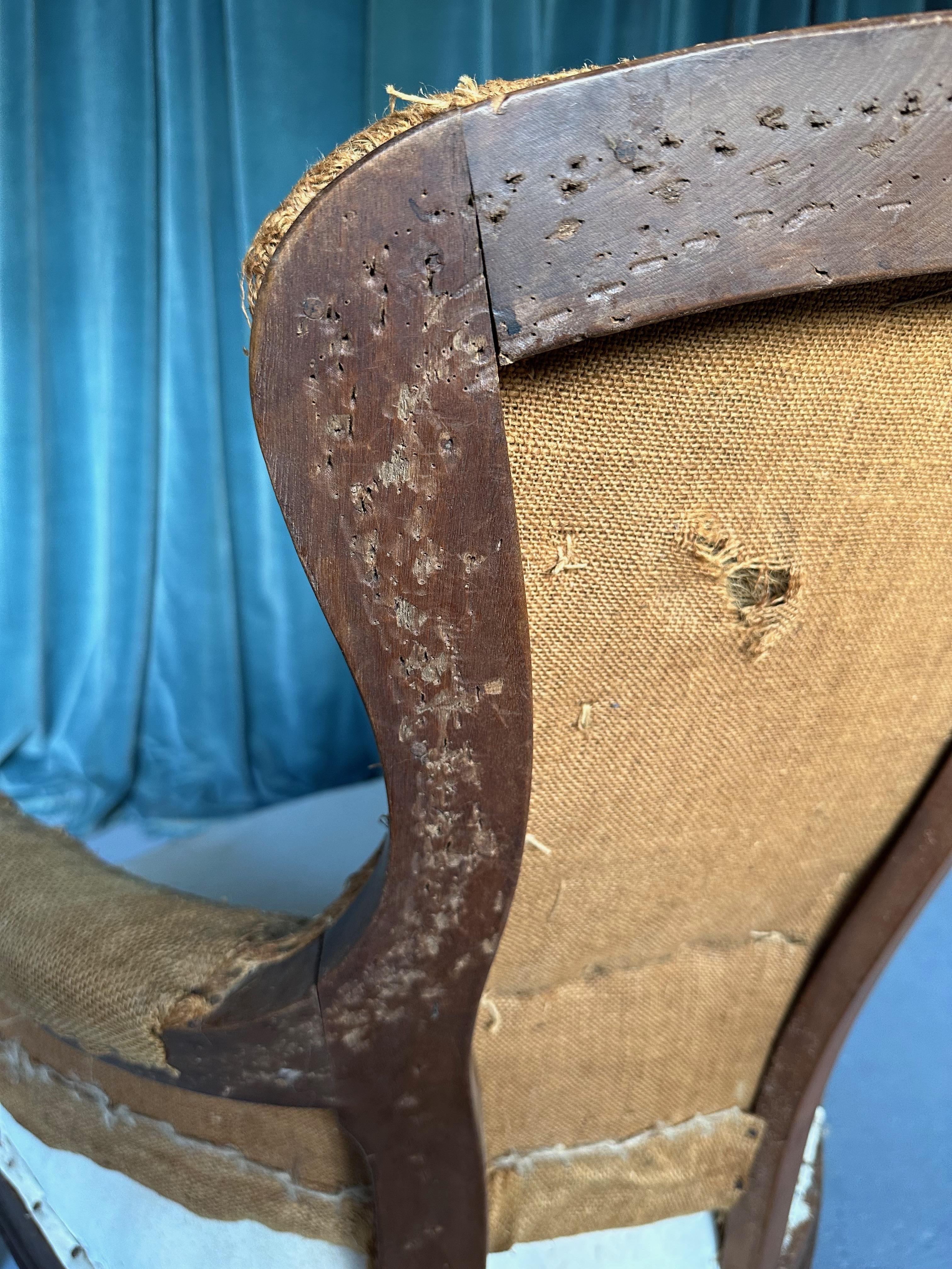  Pair of French 19th C. Armchairs with Carved Fruitwood Frames For Sale 8
