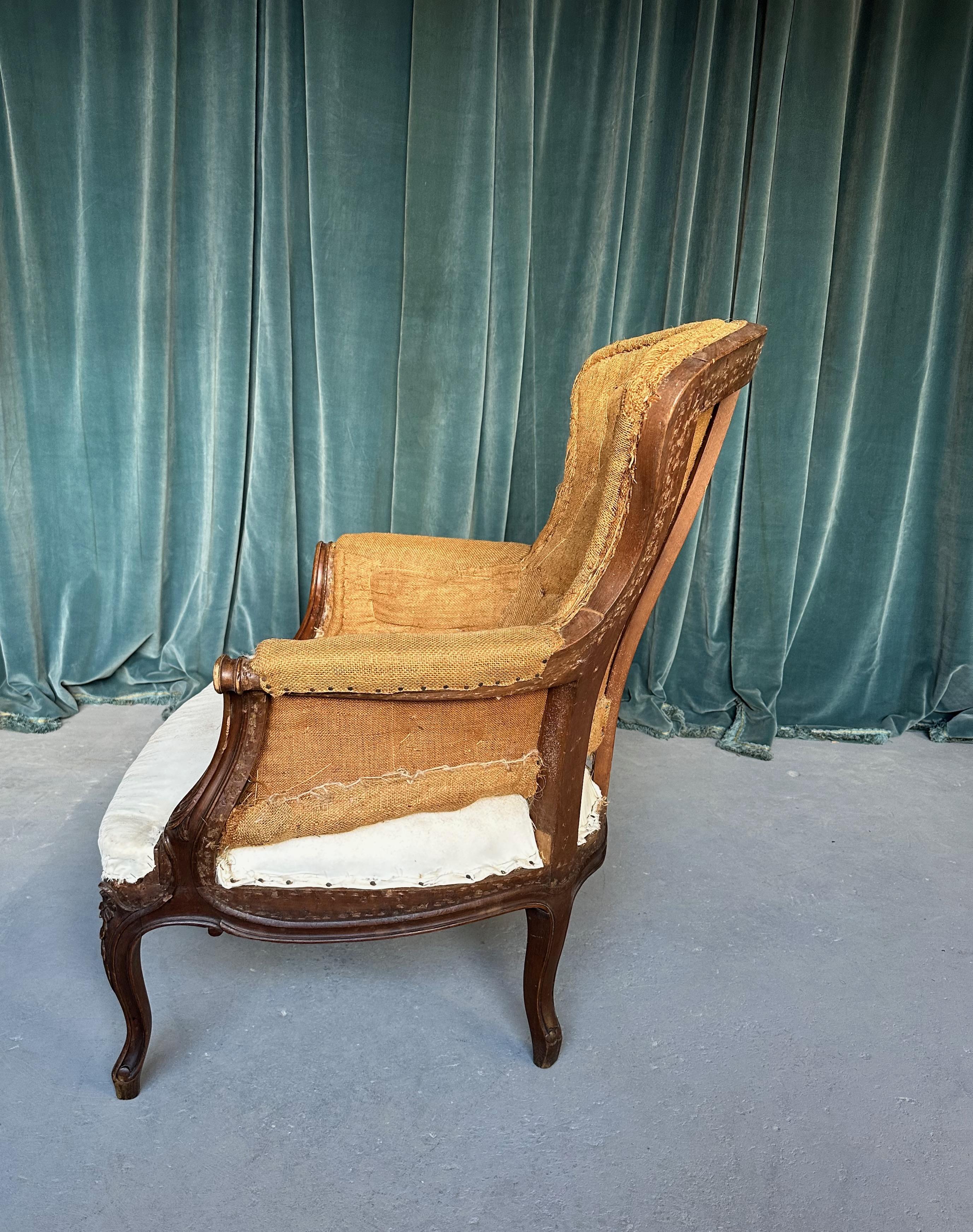 19th Century  Pair of French 19th C. Armchairs with Carved Fruitwood Frames For Sale