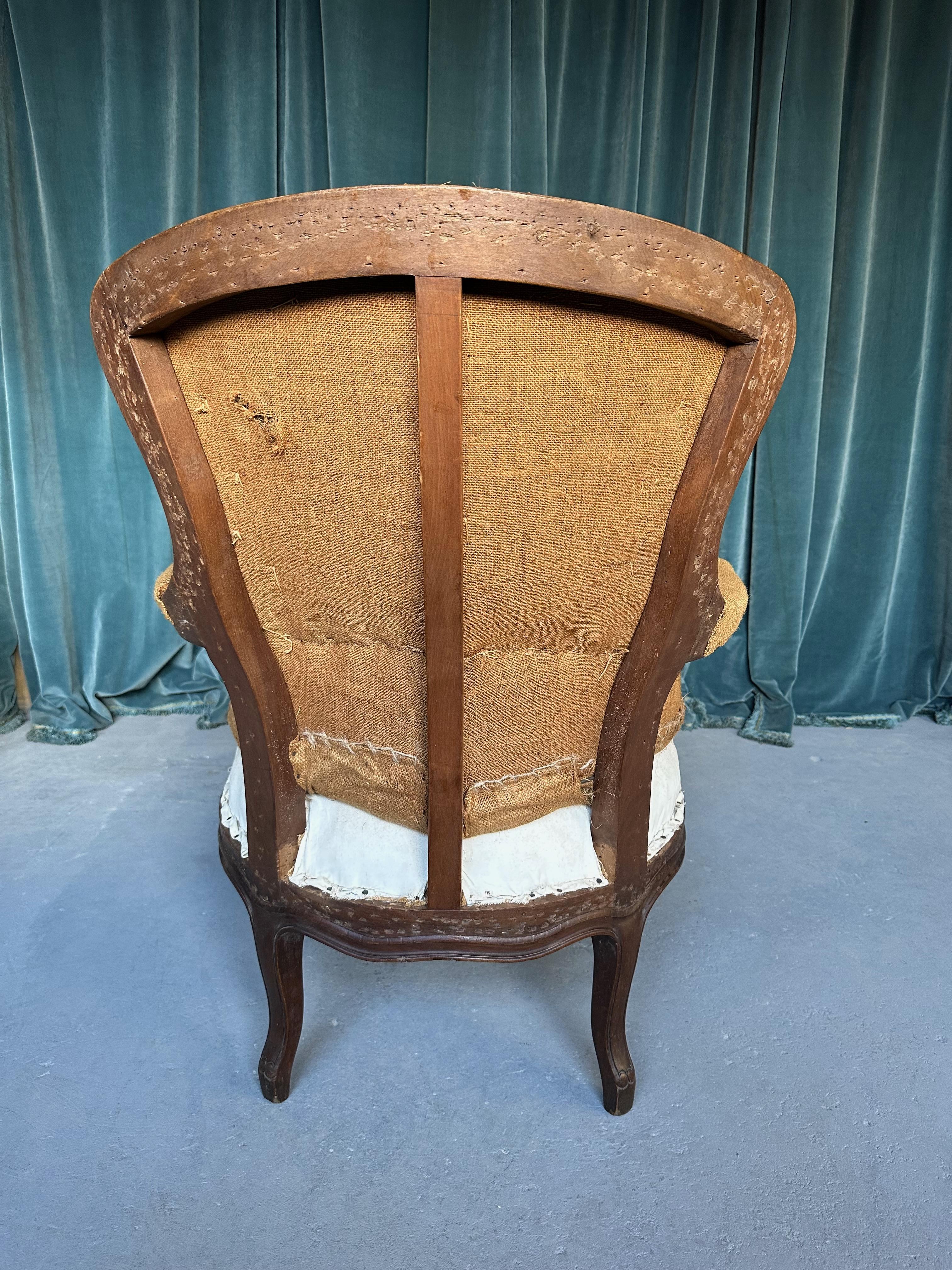  Pair of French 19th C. Armchairs with Carved Fruitwood Frames For Sale 2