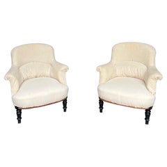 Antique Pair of French 19th Century Armchairs with Rounded Backs
