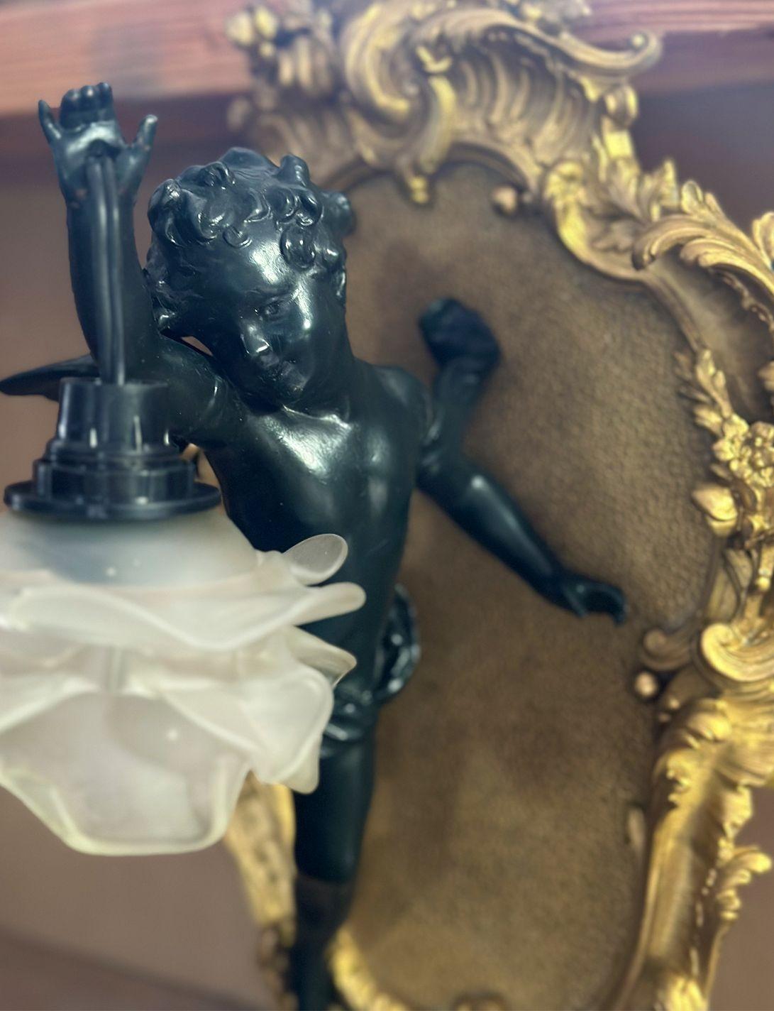 Pair of French 19th C Gilt Bronze Cherub Sconces in the Manner of Francois Linke In Distressed Condition For Sale In Los Angeles, CA