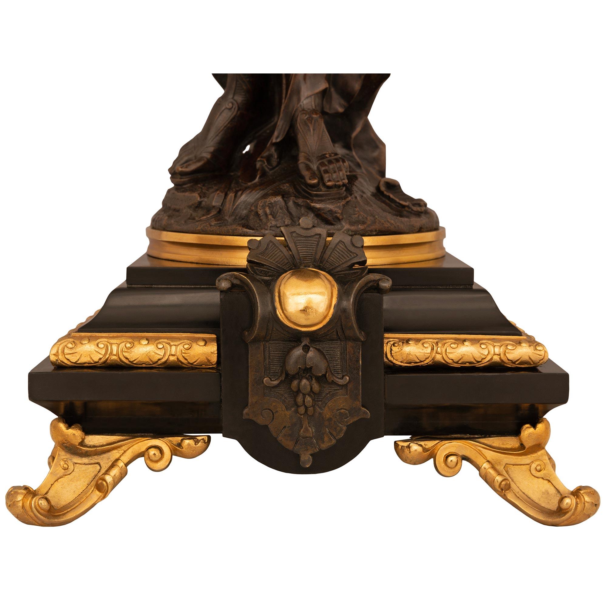 Pair Of French 19th c. Louis XVI St. Patinated Bronze, Marble, & Ormolu Lamps For Sale 5