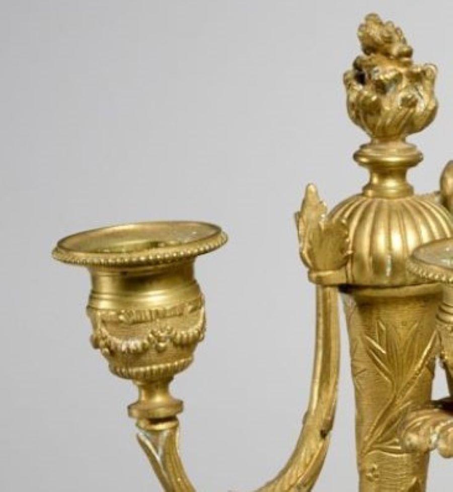 Metallo Coppia di oggetti francesi del XIX secolo. Candelabro in bronzo dorato in stile Luigi XVI in vendita