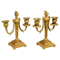 Paar französische 19. Louis XVI Stil Vergoldete Bronze Kandelaber