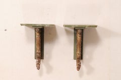 Pair of French Oiseau 'Bird' Carved Wall Shelves with Faux-Marble Tops