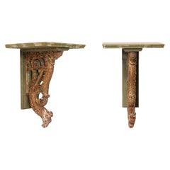 Pair of French Oiseau 'Bird' Carved Wall Shelves with Faux-Marble Tops