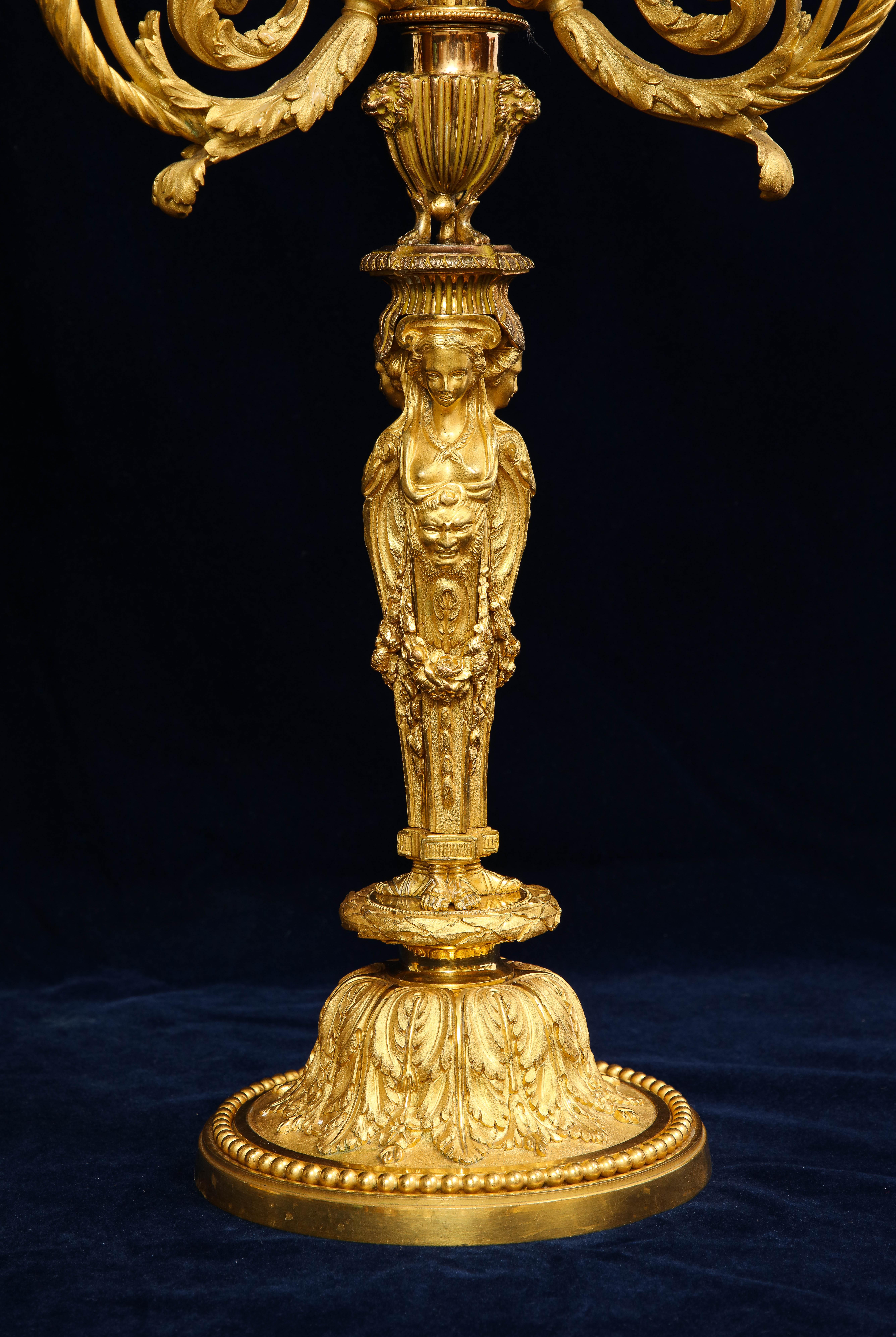 Pair of French 19th C. Ormolu Figural 4 Light Candelabras, After P. Gouthiere For Sale 6