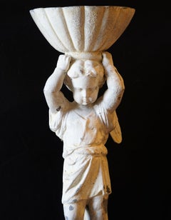 Pair of French Painted Neoclassical Lead Garden Cherub Statues Planters