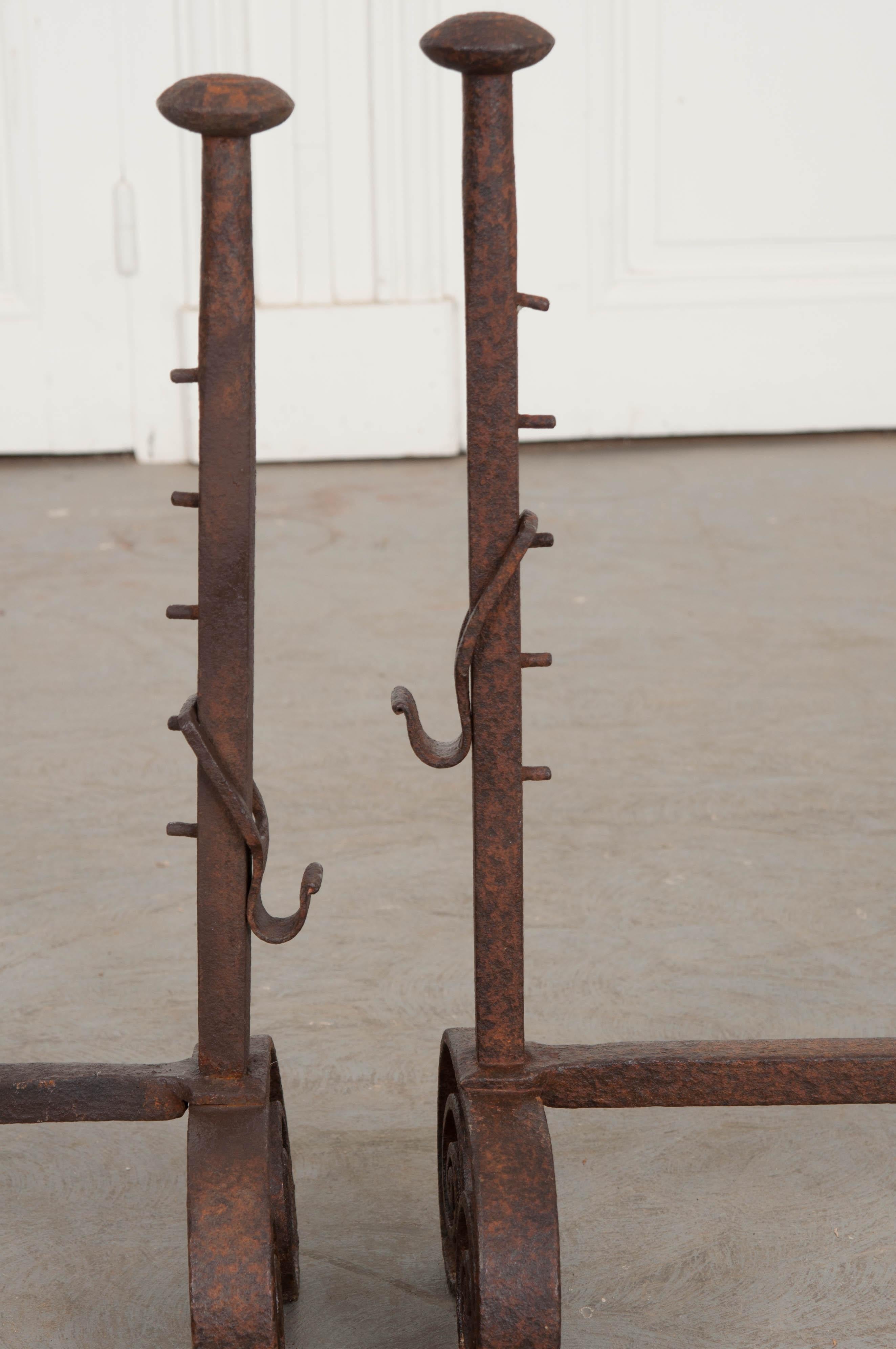 Forged Pair of French 19th Century Andirons