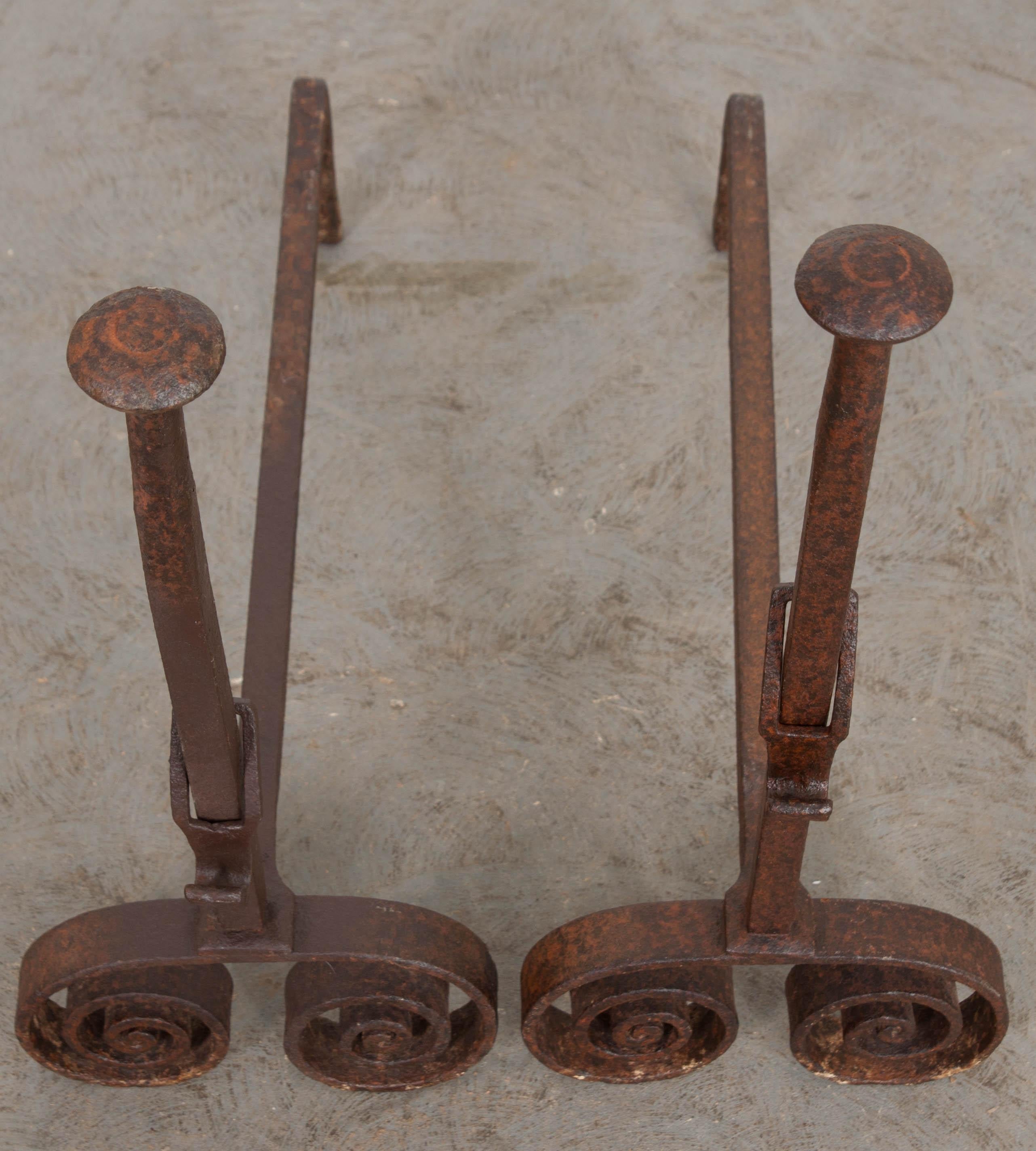 Iron Pair of French 19th Century Andirons