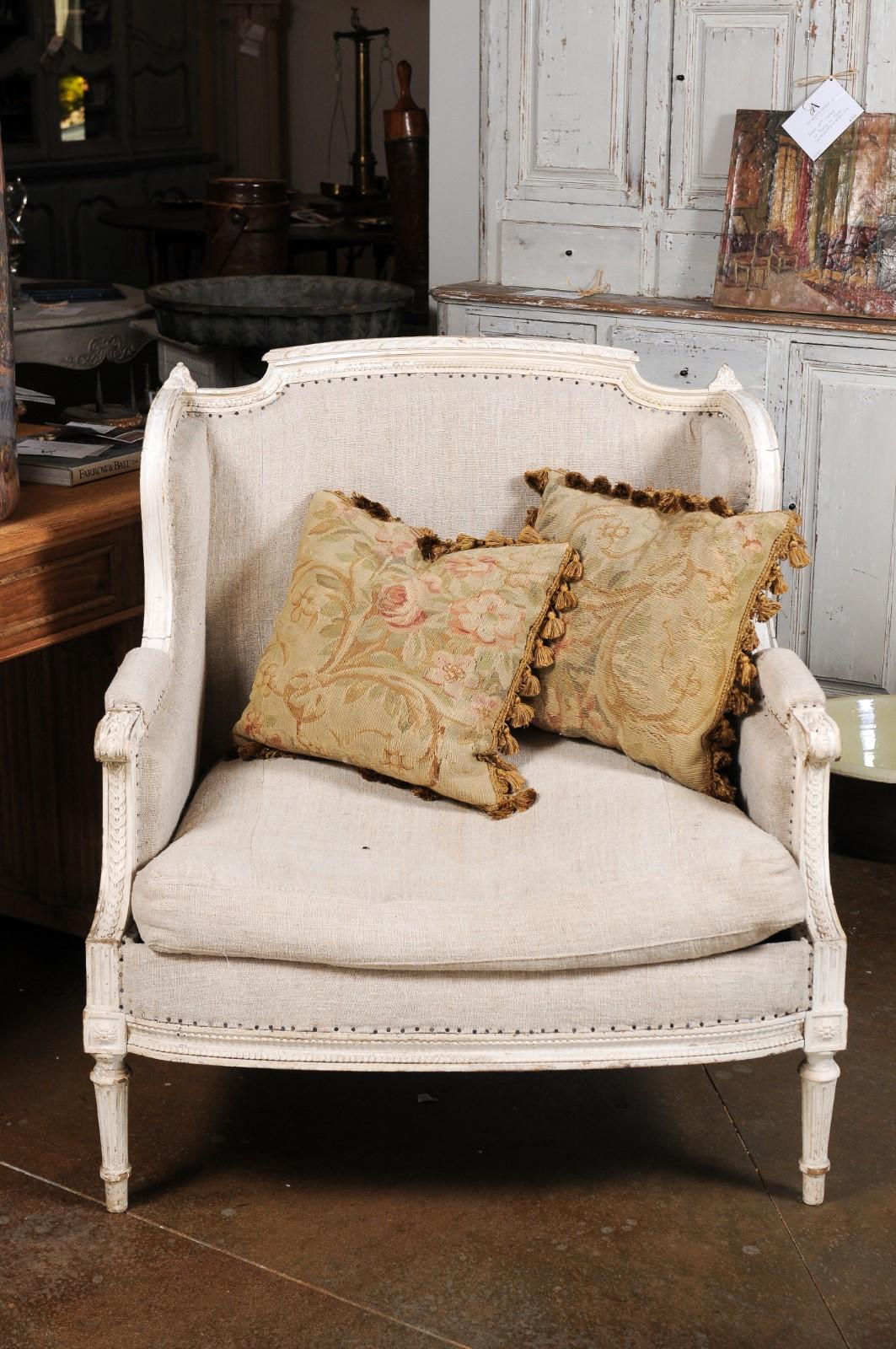 Pair of French 19th Century Aubusson Woven Tapestry Pillow with Floral Décor 9