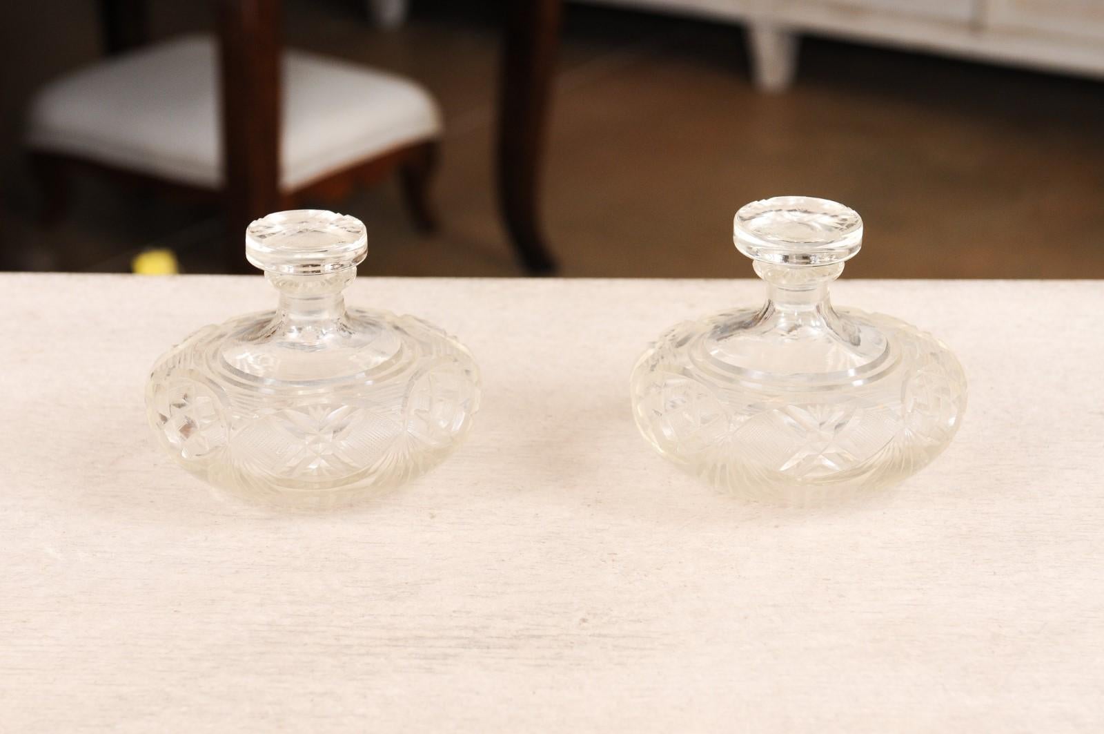 Pair of French 19th Century Baccarat Crystal Perfume Bottles with Cutaway Motifs For Sale 8