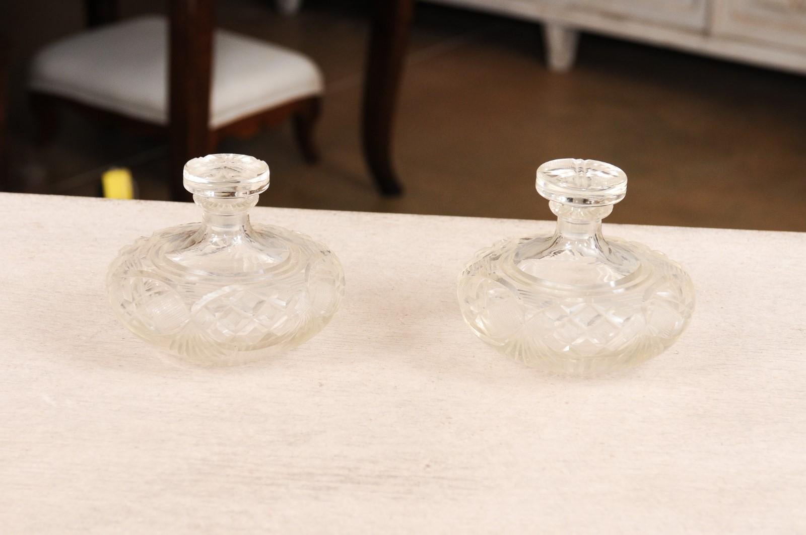 Pair of French 19th Century Baccarat Crystal Perfume Bottles with Cutaway Motifs For Sale 9