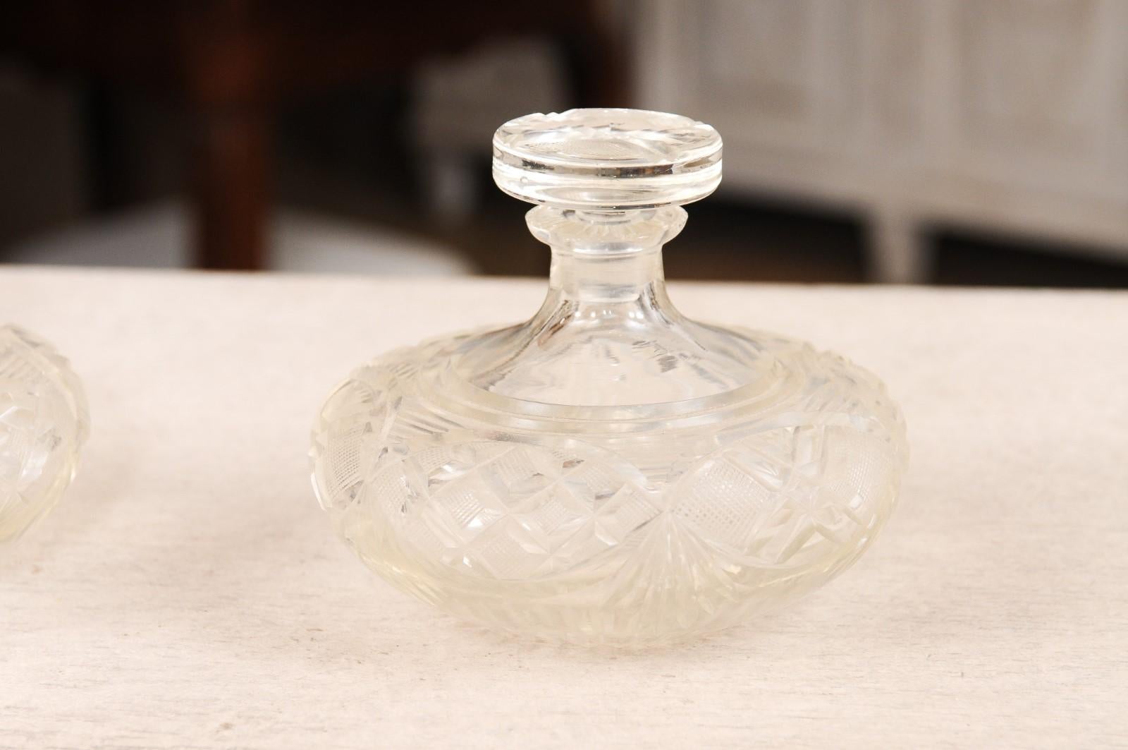 Pair of French 19th Century Baccarat Crystal Perfume Bottles with Cutaway Motifs For Sale 2