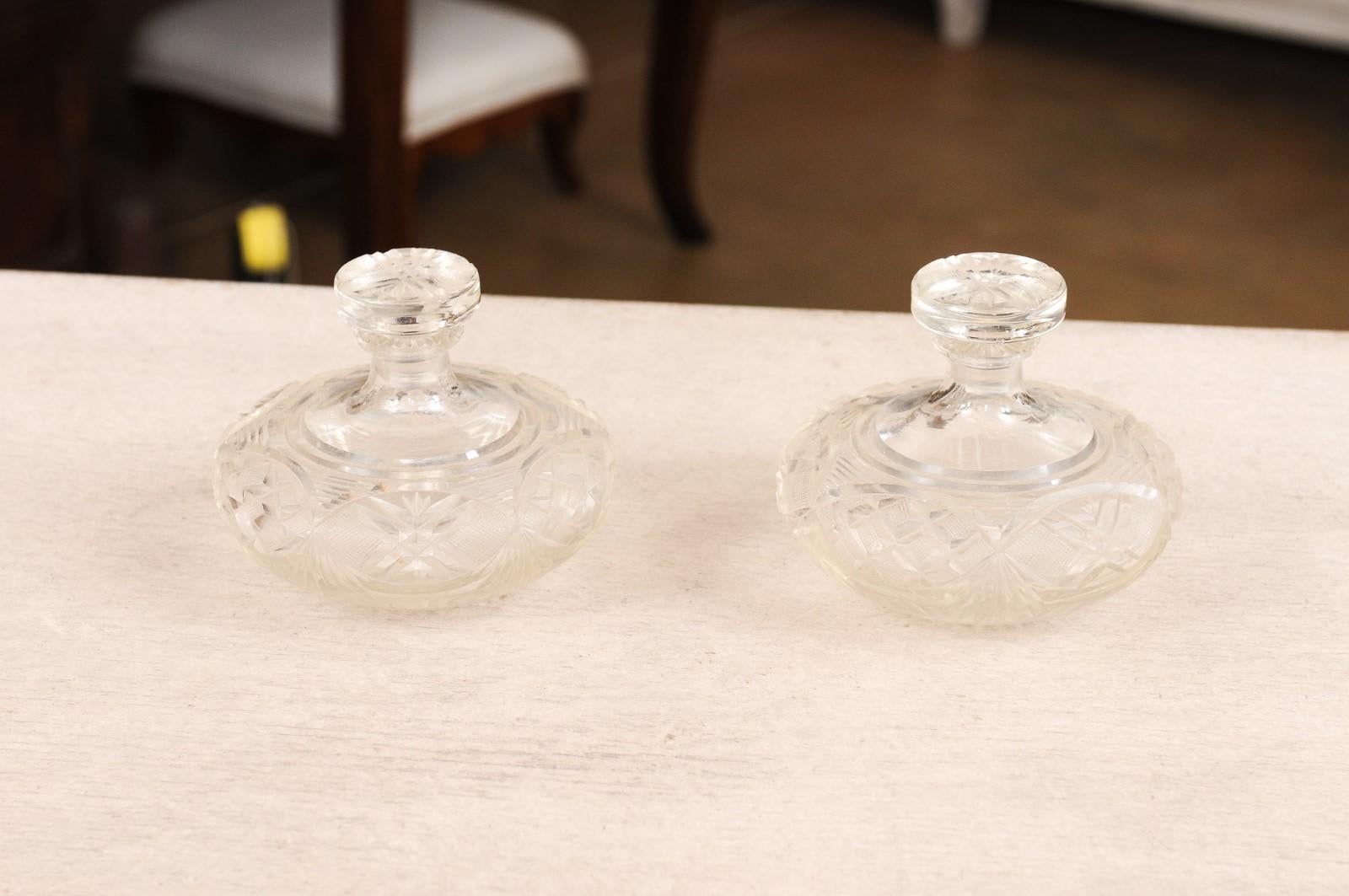 Pair of French 19th Century Baccarat Crystal Perfume Bottles with Cutaway Motifs For Sale 6