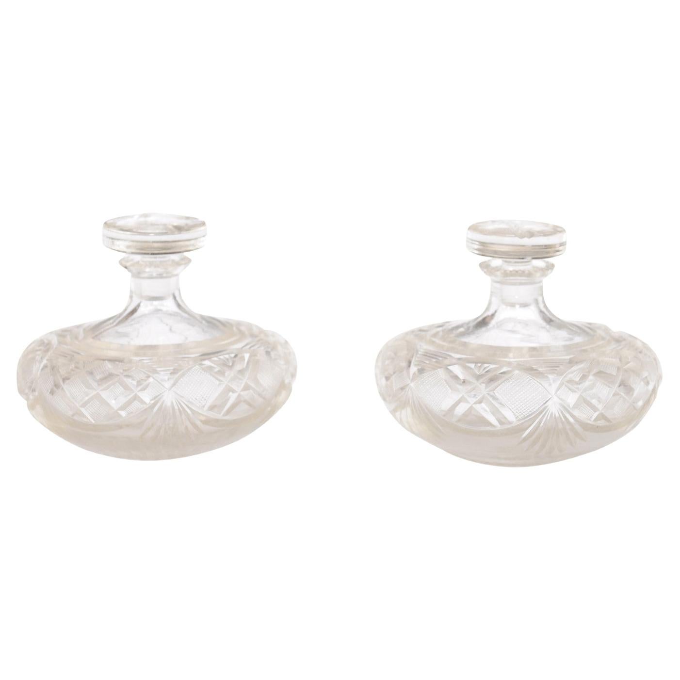 Pair of French 19th Century Baccarat Crystal Perfume Bottles with Cutaway Motifs For Sale