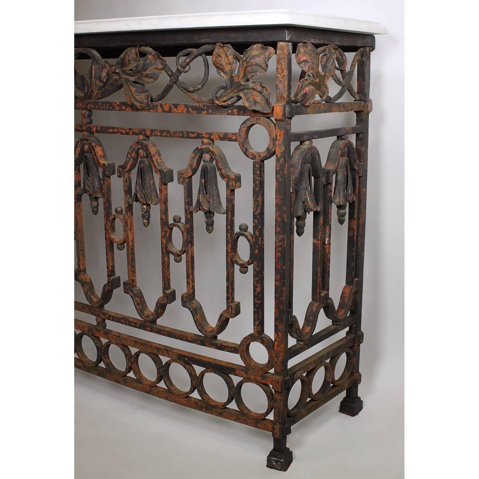 Pair of French 19th Century Baroque Serpentine Wrought Iron Wall Console Tables In Good Condition For Sale In Los Angeles, CA